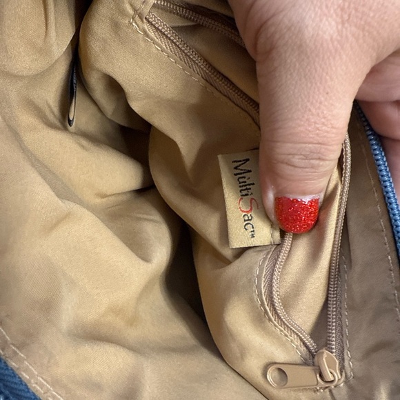 Multi-Sac Blue Tone Crossbody Bag Size 8H X 8L Leather Zipper pockets - Picture 6 of 13